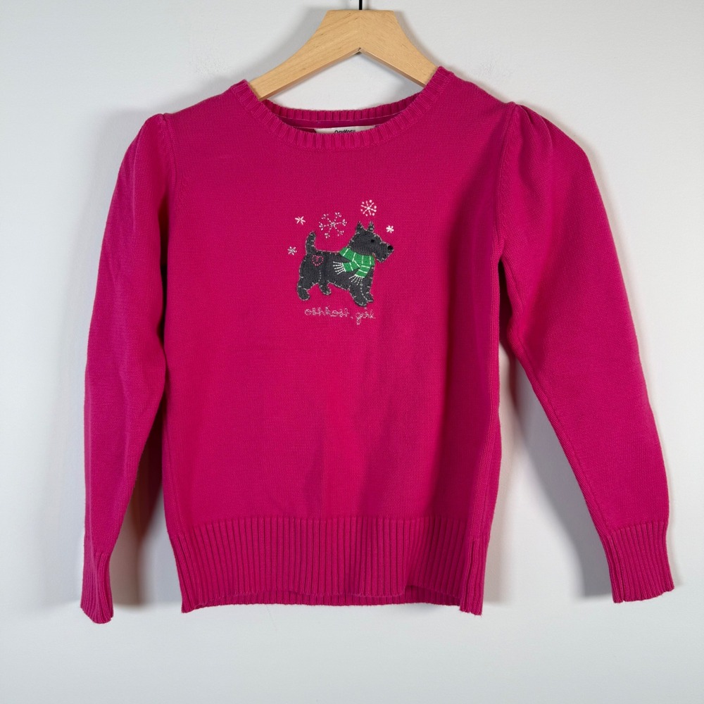 Oshkosh Girl Sweater‎ 10 Scottish Terrier Scottie Dog Puff Sleeve Embroidered
